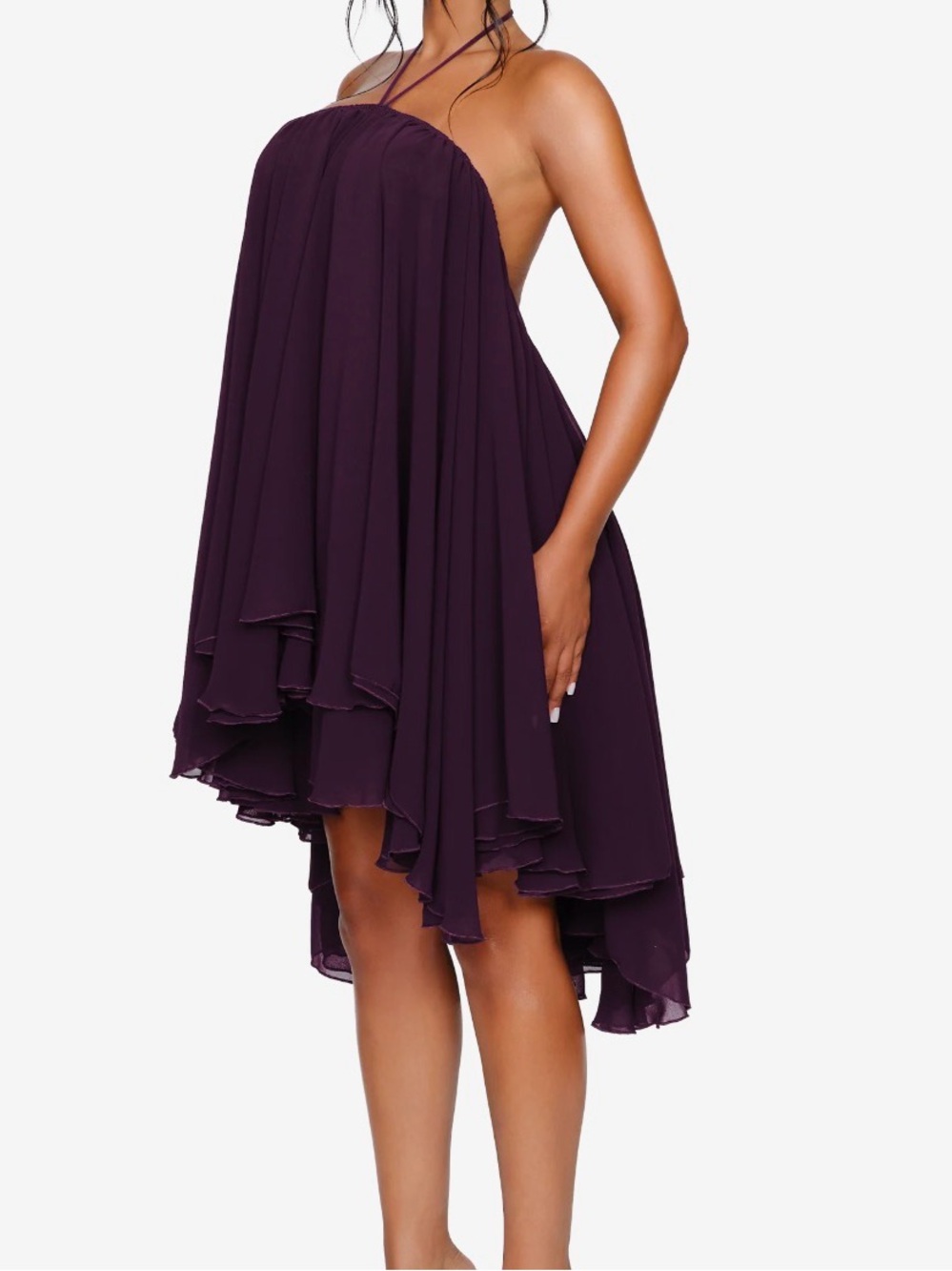 One-Shoulder Deep Plum Chiffon Dress